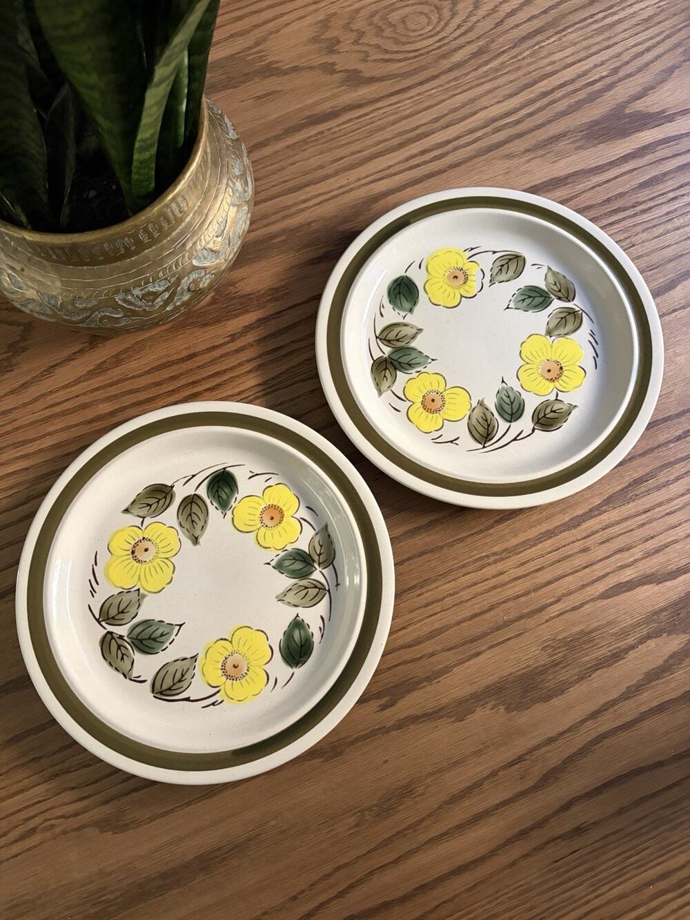 Vintage 1970s Floral Stoneware Dinner Plates ‘Midland’ Pattern Set Of 2